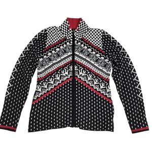 Icelandic Design Womens M Black White Red Fair Isle Nordic Zip Cotton Cardigan